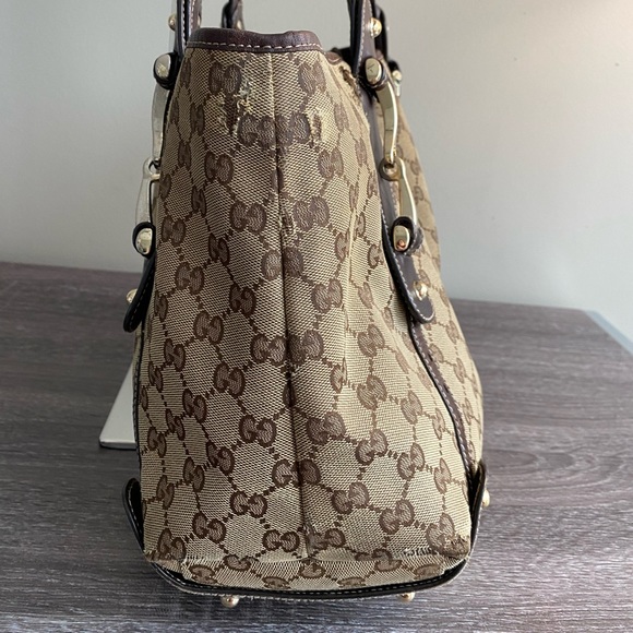 GUCCI Authentic Canvas Pelham Tote Bag Braided Leather Straps Horsebit Accents** - Picture 6 of 15